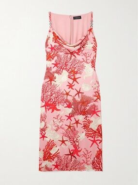 Versace Embellished printed silk-satin midi dress